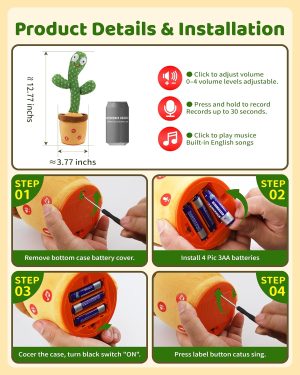 Tworiver Dancing Talking Cactus Baby Toys 0-6 3-6 6-12 12-18 Months. Toddler Boys Girls Gifts for 2 3 4 5 6 7 8 9 10 Month Old Baby Toy
