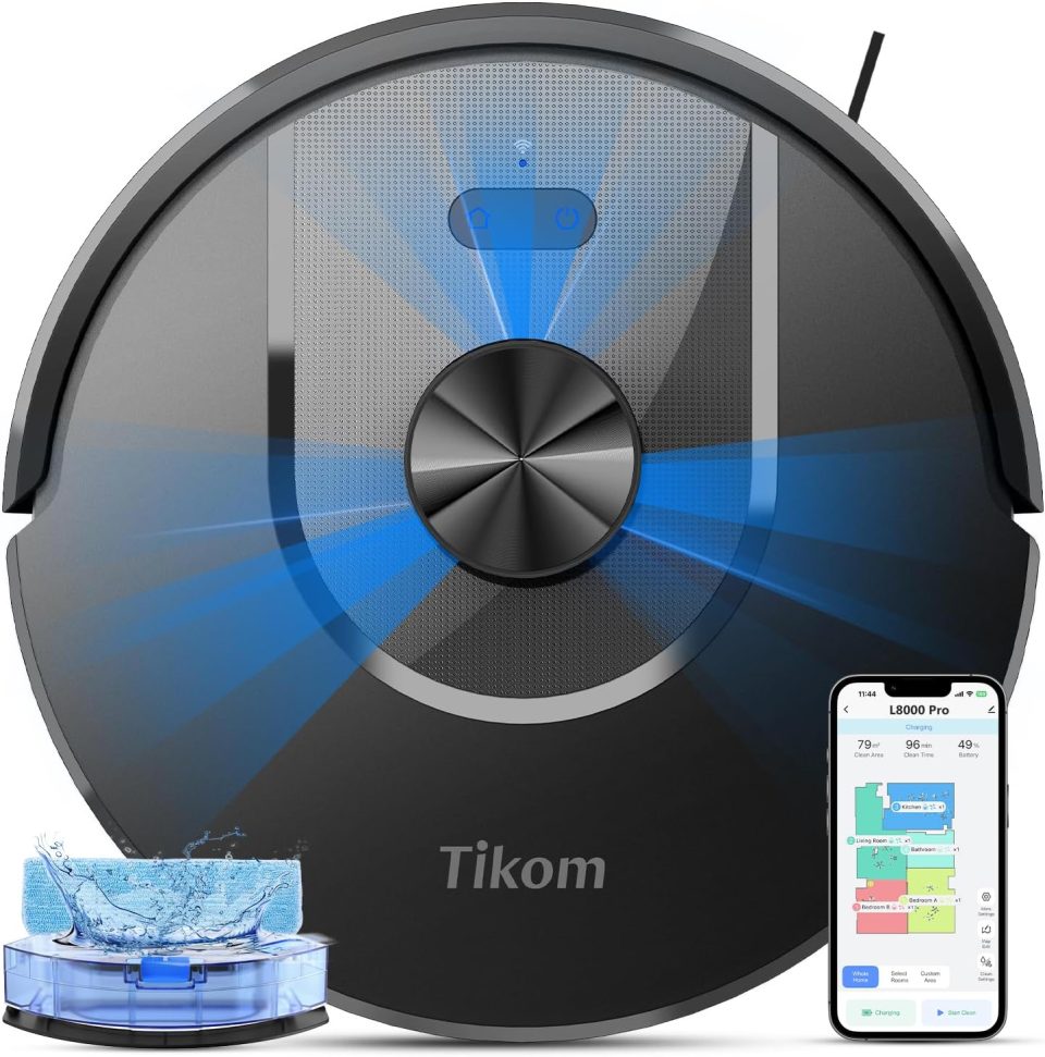 Tikom Robot Vacuum and Mop Combo. 6000Pa Automatic Robotic Vacuum Cleaner.